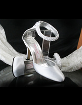 White 3 1 / 5  '' talon cheville Pompes bracelet en satin de mariée
