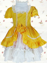 Yellow Short Sleeves Classic Cotton Kids Lolita Dress