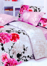 4-pc Beige Floral Satin Drill Cotton Bedroom Duvet Cover Bed Linen Set
