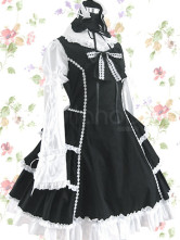 Robe noire et gothique de Lolita de manches longues avec ride et nœud papillon  
