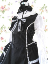 Robe noire et gothique de Lolita de manches longues avec ride et nœud papillon  