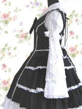 Robe noire et gothique de Lolita de manches longues avec ride et nœud papillon  