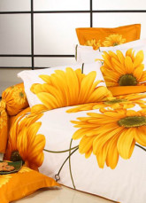 4-pc weiß und gelb Satin Drill Cotton Sateen Hotel Duvet Cover Sonnenblume Bettwäsche Set