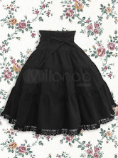 Jupe Lolita en coton noir crocheté avec dentelles