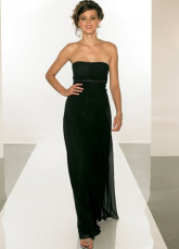 Black Empire Waist Strapless Floor Length Chiffon Satin Evening Maxi Dress