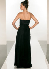 Black Empire Waist Strapless Floor Length Chiffon Satin Evening Maxi Dress