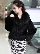 Black Raccoon Long Rabbit Fur Ladies Fur Coat