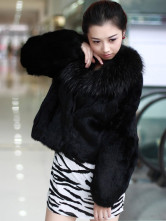 Black Raccoon Long Rabbit Fur Ladies Fur Coat