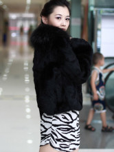Black Raccoon Long Rabbit Fur Ladies Fur Coat