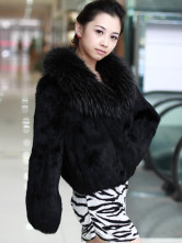Black Raccoon Long Rabbit Fur Ladies Fur Coat