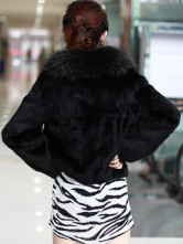 Black Raccoon Long Rabbit Fur Ladies Fur Coat
