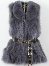 Fourure Renard Sans Manche Caramel Gris Foncé  