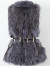Fourure Renard Sans Manche Caramel Gris Foncé  