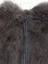 Gray Zipper manches longues à capuche Long Hair Cony Manteau de fourrure tricoté Mesdames