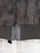 Gray Zipper manches longues à capuche Long Hair Cony Manteau de fourrure tricoté Mesdames