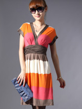 Robe Pour Femme Tricotée Soie Glacée Manches Courtes Orange