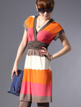 Robe Pour Femme Tricotée Soie Glacée Manches Courtes Orange