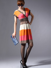 Robe Pour Femme Tricotée Soie Glacée Manches Courtes Orange