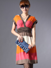 Robe Pour Femme Tricotée Soie Glacée Manches Courtes Orange