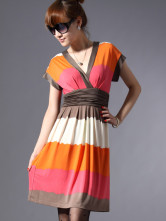 Robe Pour Femme Tricotée Soie Glacée Manches Courtes Orange