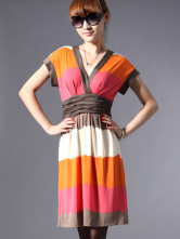 Robe Pour Femme Tricotée Soie Glacée Manches Courtes Orange