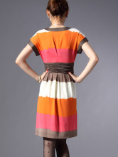 Robe Pour Femme Tricotée Soie Glacée Manches Courtes Orange