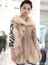 Warm Light Camel gilet sans manches en fourrure de renard
