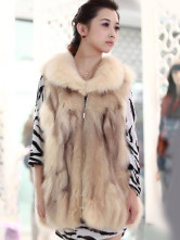 Warm Light Camel gilet sans manches en fourrure de renard