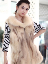 Warm Light Camel gilet sans manches en fourrure de renard