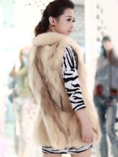 Warm Light Camel gilet sans manches en fourrure de renard