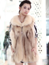 Warm Light Camel gilet sans manches en fourrure de renard