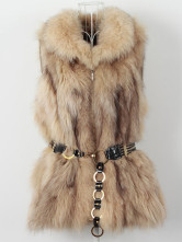 Warm Light Camel gilet sans manches en fourrure de renard