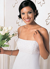 White Satin And Chiffon Empire Waist Wedding Dress