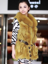 Jaune en fourrure de renard ceinture Gilet sans manches