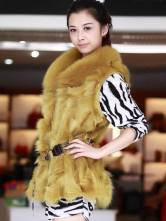 Jaune en fourrure de renard ceinture Gilet sans manches