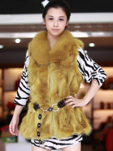 Jaune en fourrure de renard ceinture Gilet sans manches