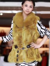 Jaune en fourrure de renard ceinture Gilet sans manches