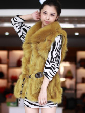 Jaune en fourrure de renard ceinture Gilet sans manches
