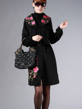 Manteau Tissu en Laine Euroaméricain Manches Longues Noires 