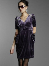 Fabulous Purple Deep V-neck Beading Cotton Polyester Women's Dress