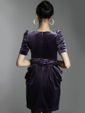 Fabulous Purple Deep V-neck Beading Cotton Polyester Women's Dress