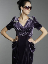 Fabulous Purple Deep V-neck Beading Cotton Polyester Women's Dress
