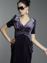 Fabulous Purple Deep V-neck Beading Cotton Polyester Women's Dress