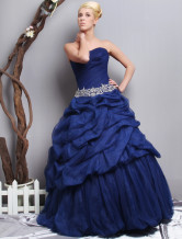 2012 Royal Blue Strapless Floor Length Organza Applique Ball Gown