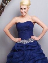 2011 Longueur bretelles étage Ball taffeta robe Ruffles Royal robe de soirée bleu