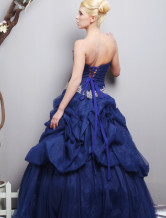 2011 Longueur bretelles étage Ball taffeta robe Ruffles Royal robe de soirée bleu