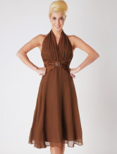 Attractive Brown Halter Satin Chiffon Bridesmaid Dress
