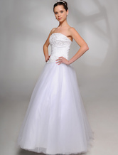 Ball Gown Beaded Strapless Satin Wedding Dress For Bride