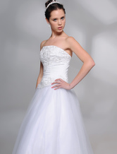 Ball Gown Beaded Strapless Satin Wedding Dress For Bride