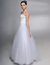 Ball Gown Beaded Strapless Satin Wedding Dress For Bride